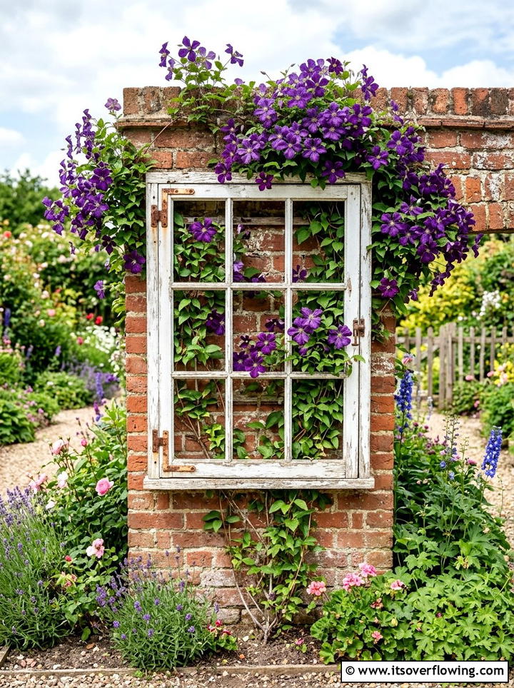 Window Frame Trellis - 25 reusing old things ideas for yard art