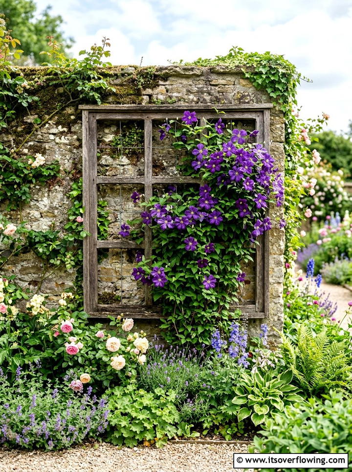 Window Frame Trellis - 25 upcycled garden ideas for backyards