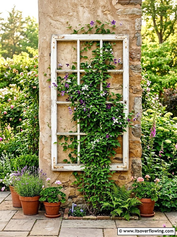 Window Frame Trellis - 25 upcycled garden ideas for patios