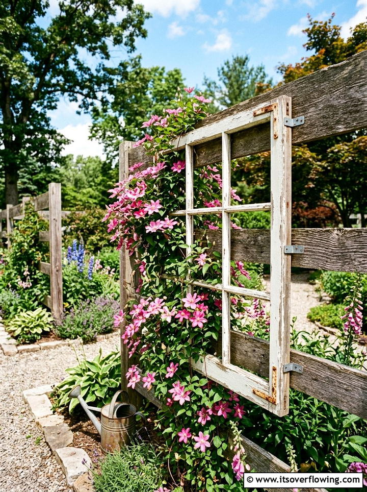 Window Frame Trellis - 25 upcycled garden ideas with rustic style