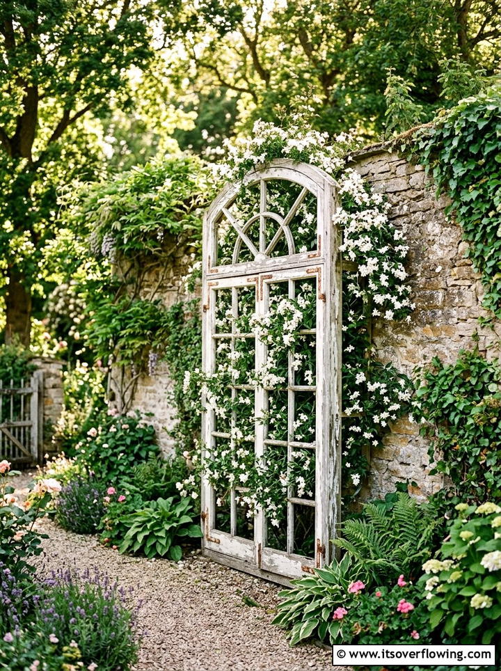 Window Frame Trellis - 25 recycled garden ideas for patio decor