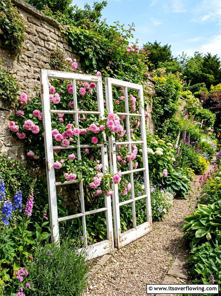 Window Frame Trellis - 25 reusing old things ideas for flower garden