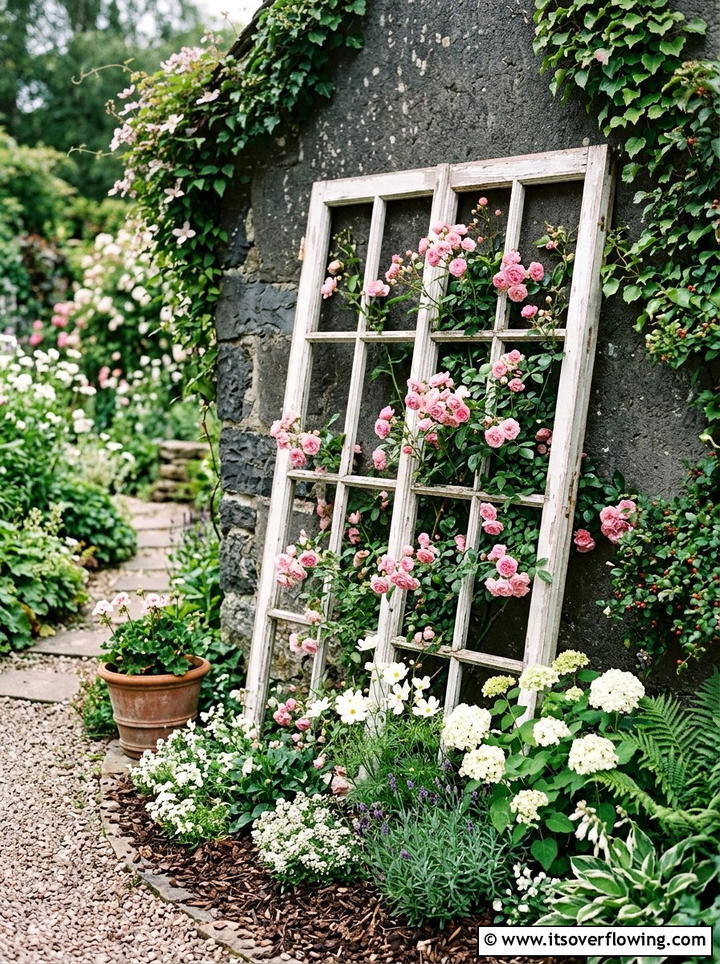 Window Frame Trellis - 25 backyard decorating ideas with recycled materials