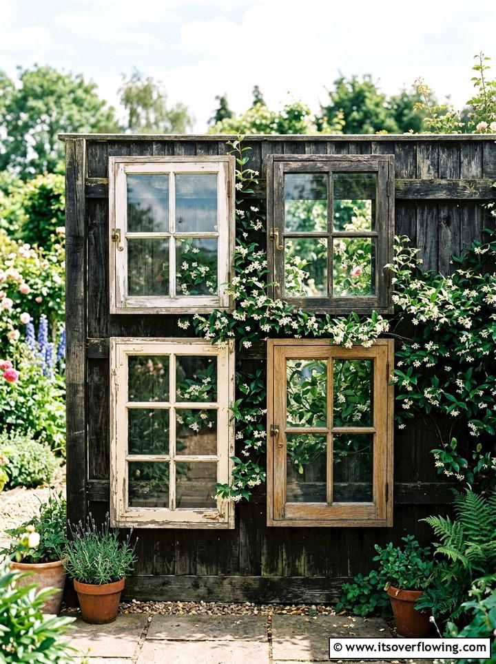 Window Frame Wall - 25 backyard ideas with old furniture