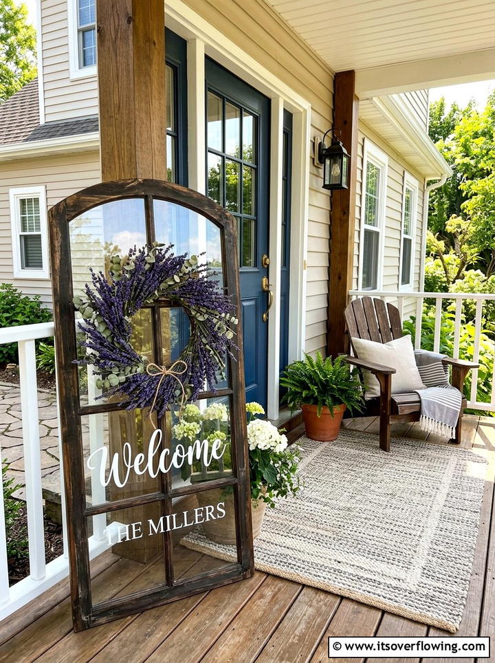 Window Frame Welcome Sign - 25 garden decor ideas with old windows