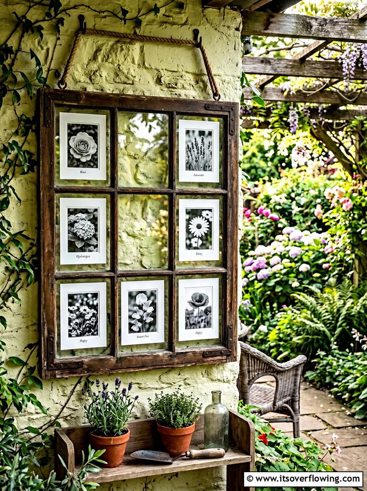 Window Pane Photo Display For Garden - 25 upcycled garden ideas with old windows