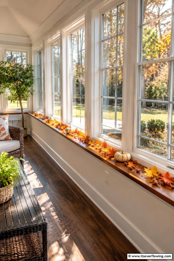 Window Sill Leaf Display - 50 Fall Leaves Decor Ideas to Brighten Autumn Rooms