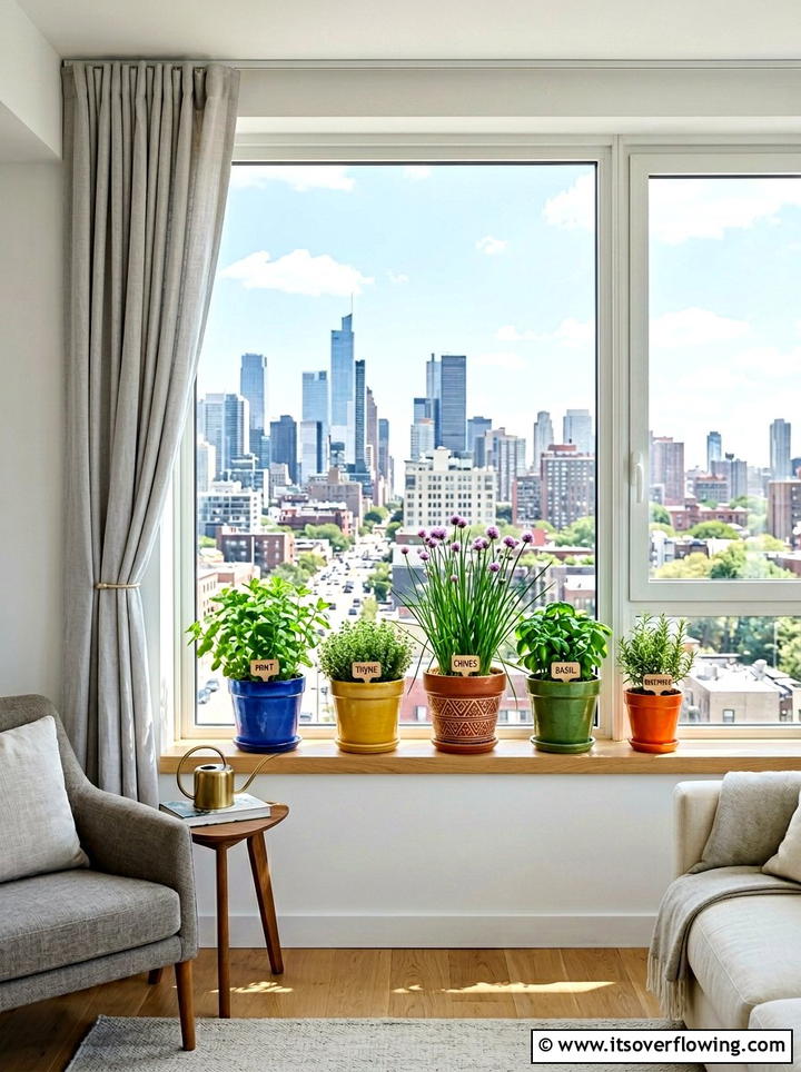 Window Sill Pot - 25 small garden ideas with herbs