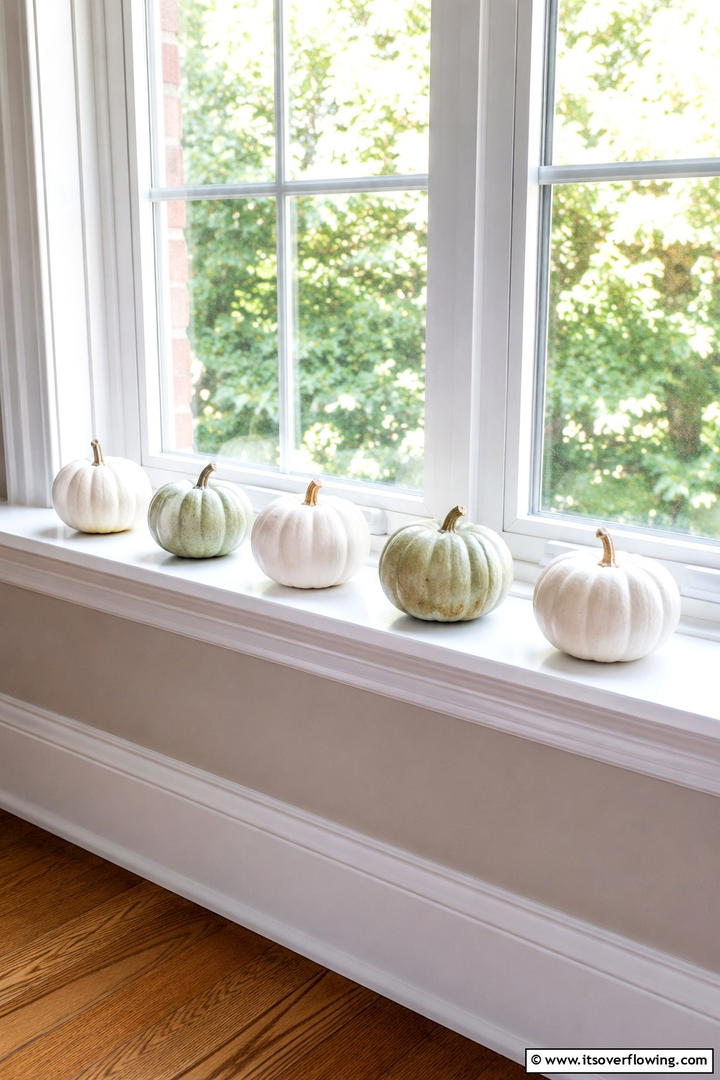 Window Sill Pumpkin Line - 50 Minimalist Fall Decor Ideas to Upgrade Spaces Now