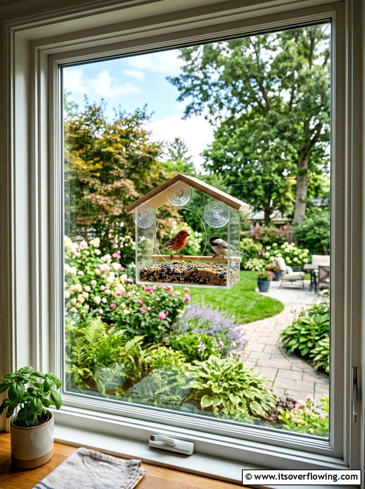 Window bird feeder for kitchen view - 25 garden ideas with bird feeders