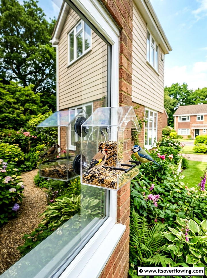Window bird feeder - 25 garden decor ideas with feeders