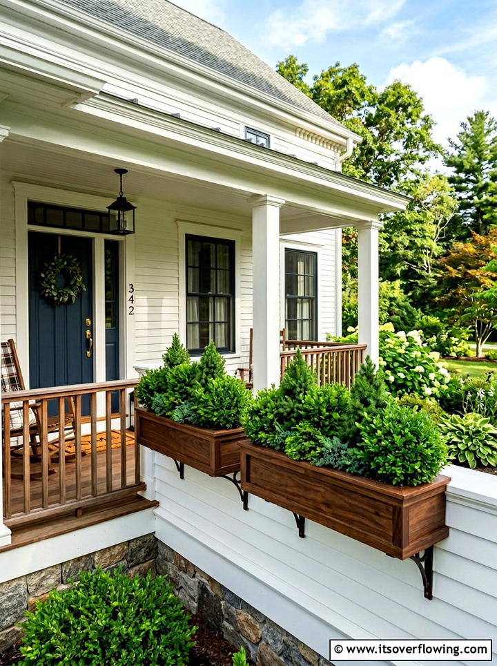 Window box evergreens - 25 front porch decor ideas with year round greenery