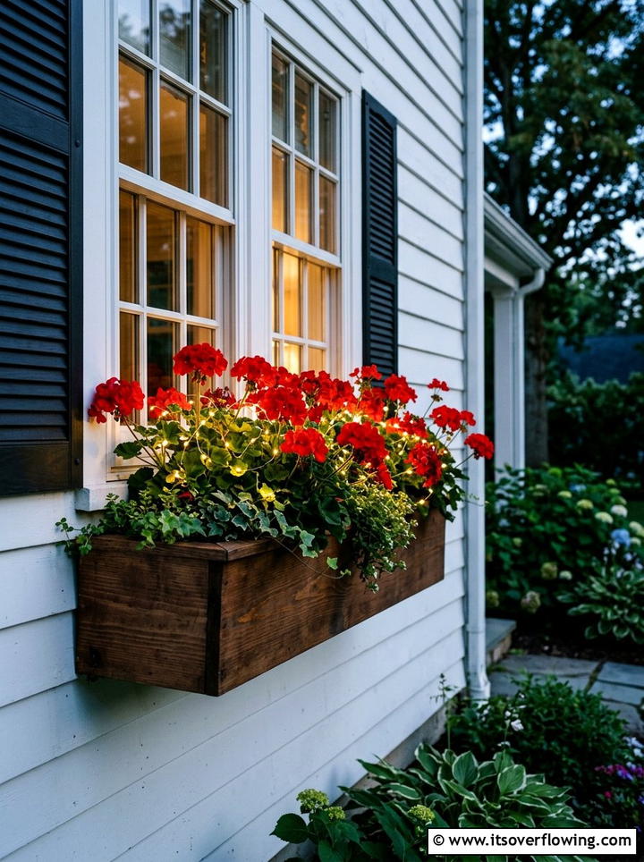 Window box fairy lights - 25 garden decor ideas with fairy lights