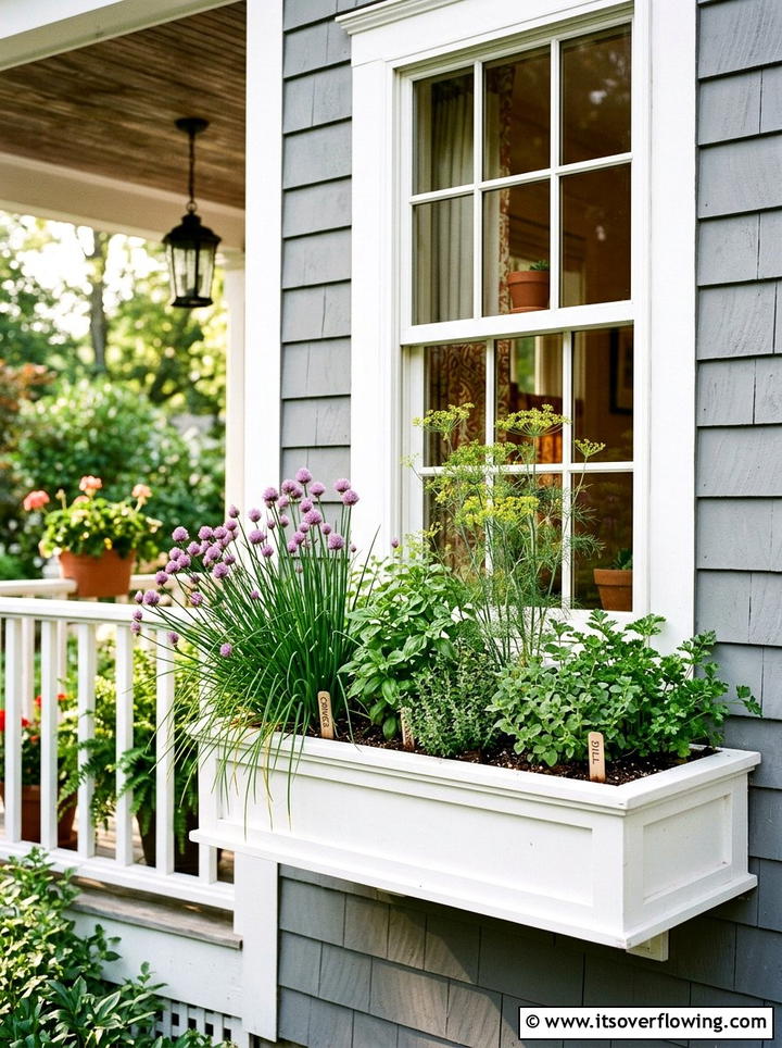 Window box herb garden - 25 front porch ideas with herb planters