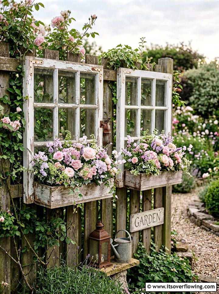 Window frame fence decor - 25 backyard decorating ideas with fence decor