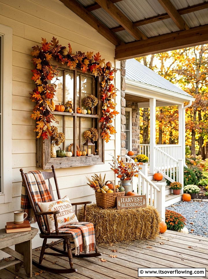 Window frame seasonal display - 25 front porch ideas with repurposed windows