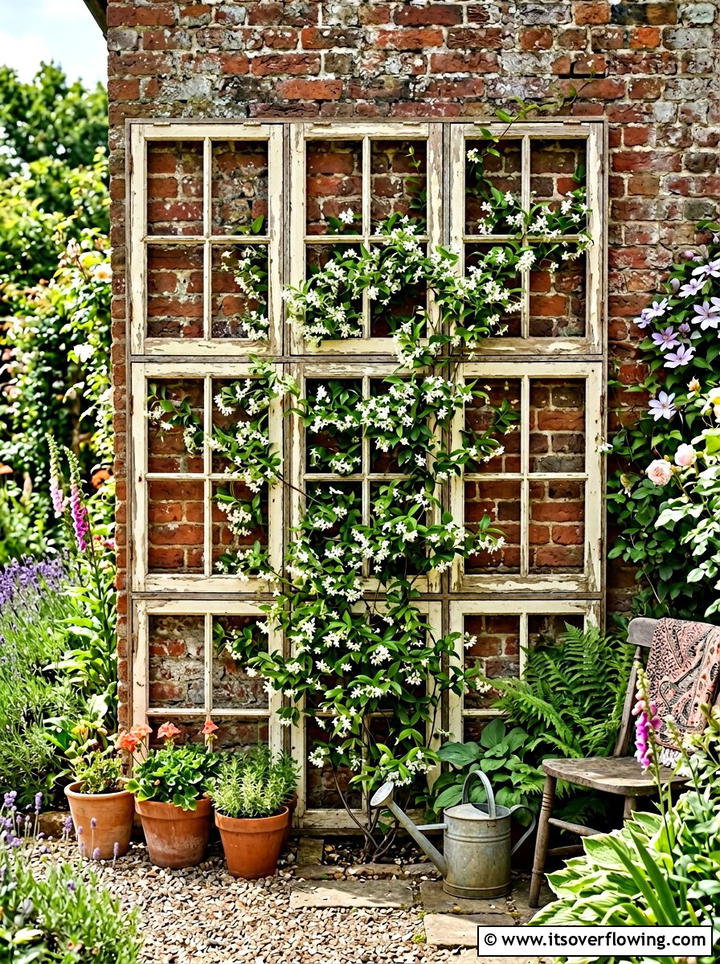 Window frame trellis - 25 upcycled garden ideas with boho style