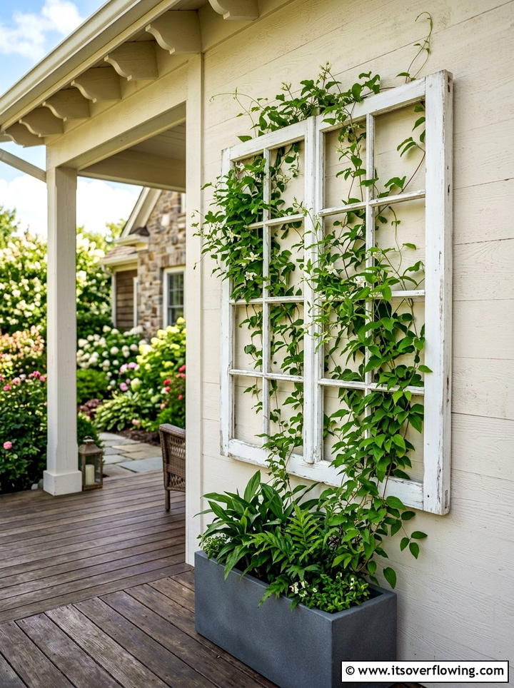 Window frame trellis - 25 recycled garden ideas for porch decor