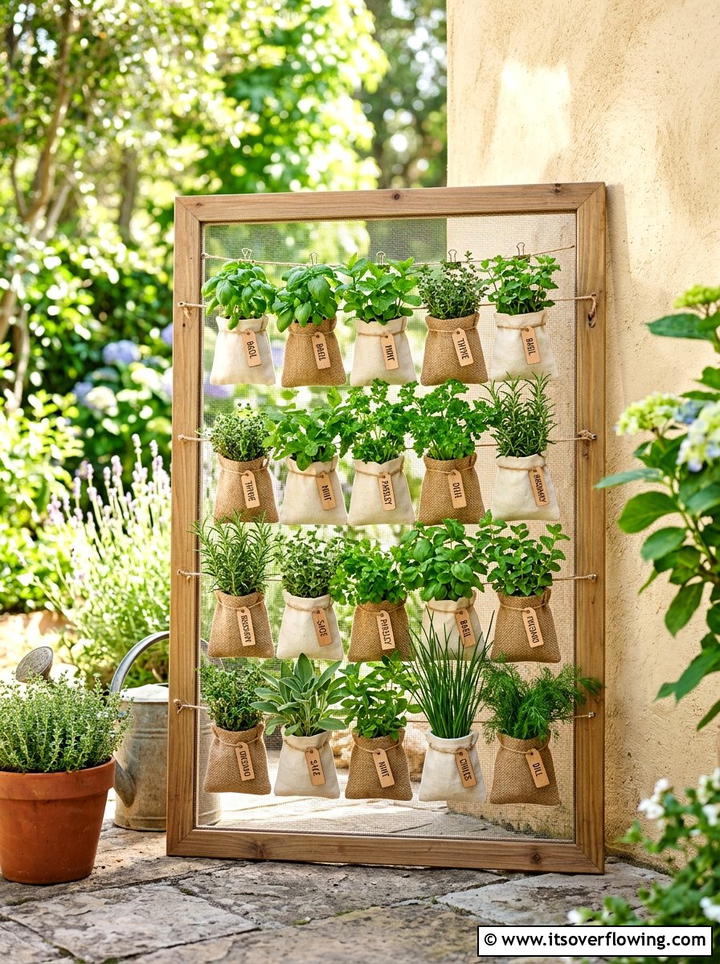 Window screen vertical herb garden - 25 upcycled garden ideas with vertical gardens
