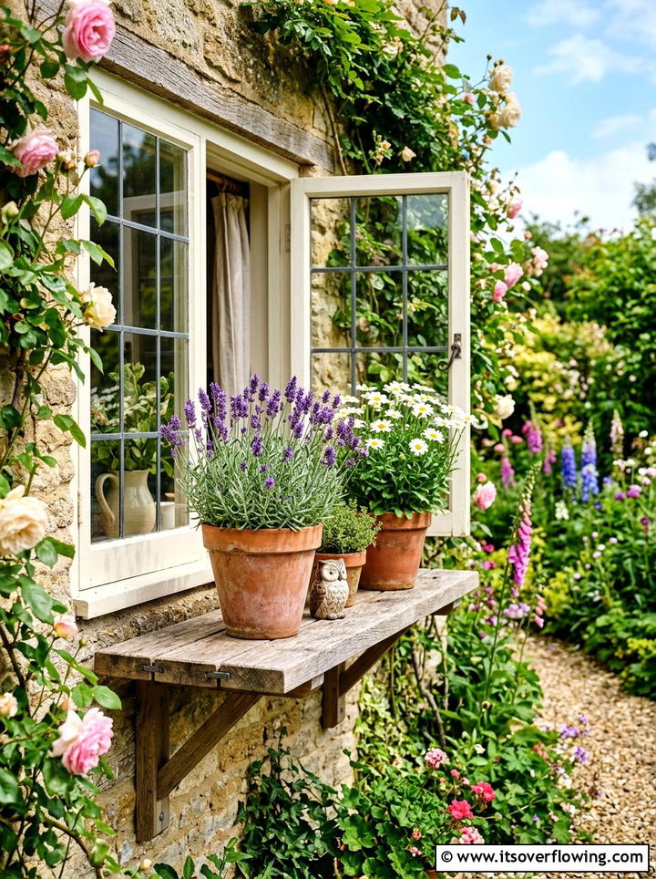 Window sill shelf - 25 recycled garden ideas with old shelves