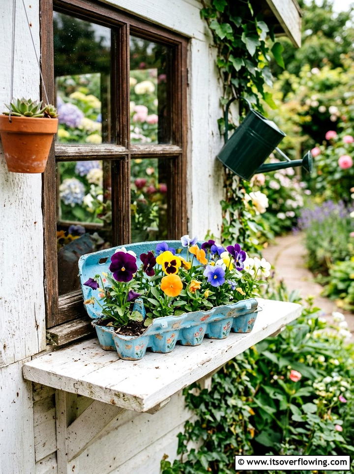Windowsill planter - 25 recycled garden ideas with egg cartons