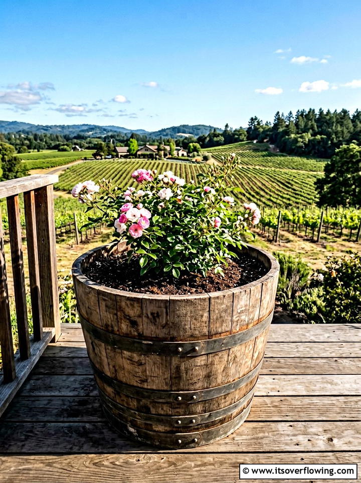 Wine Barrel Half Planter - 25 cheap garden ideas with simple planters