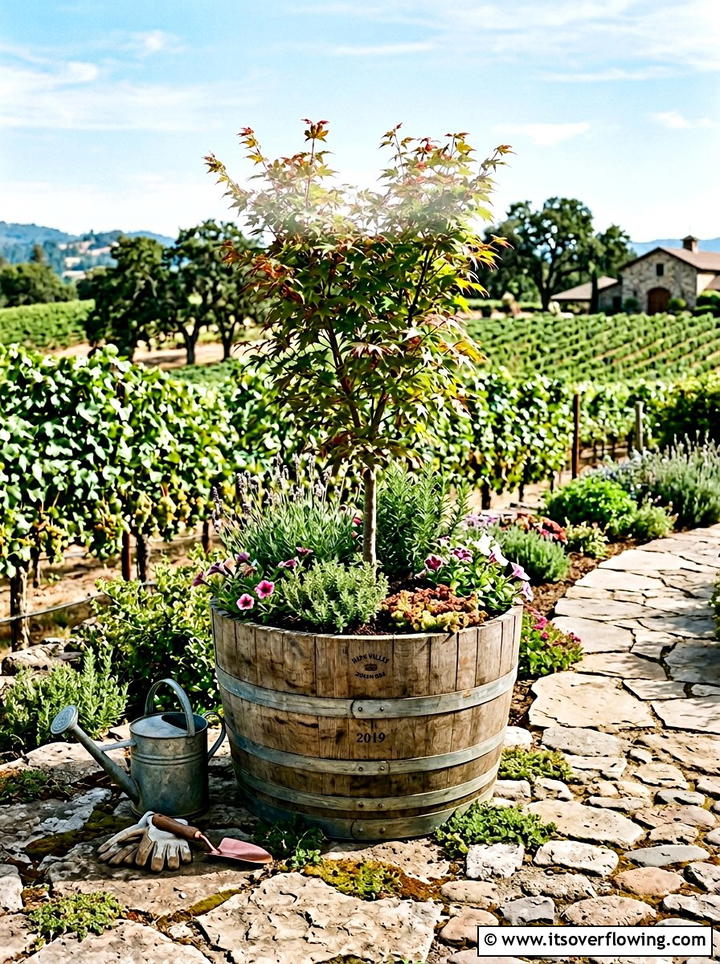 Wine Barrel Raised Garden - 25 upcycled garden ideas for urban gardens