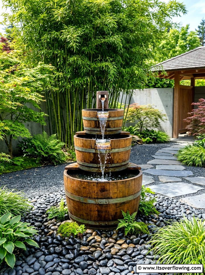 Wine Barrel Water Feature - 25 upcycled garden ideas with modern style