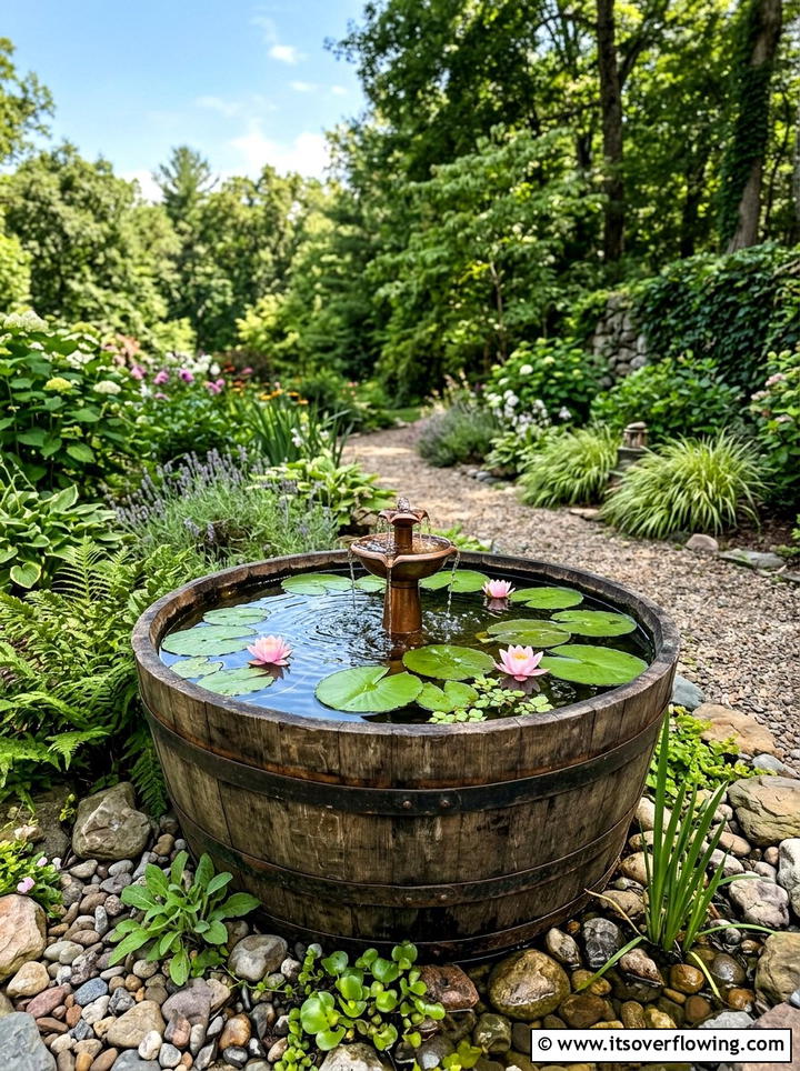 Wine Barrel Water Features - 25 recycled garden ideas with eco friendly decor