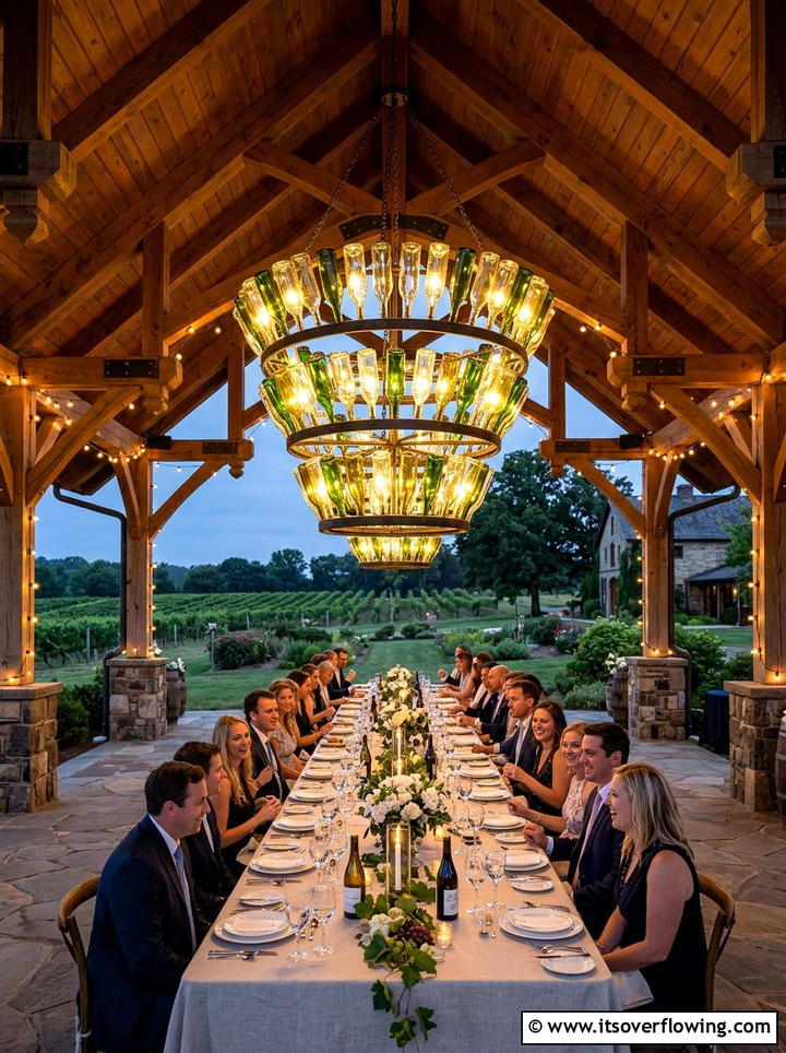Wine Bottle Chandelier - 25 upcycled garden ideas with wine bottles