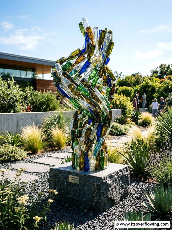 Wine Bottle Decorative Sculpture - 25 upcycled garden ideas with wine bottles