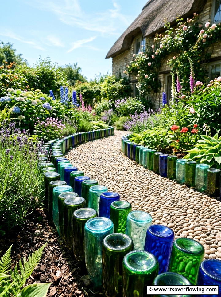Wine Bottle Edging - 25 recycled garden ideas with eco friendly decor