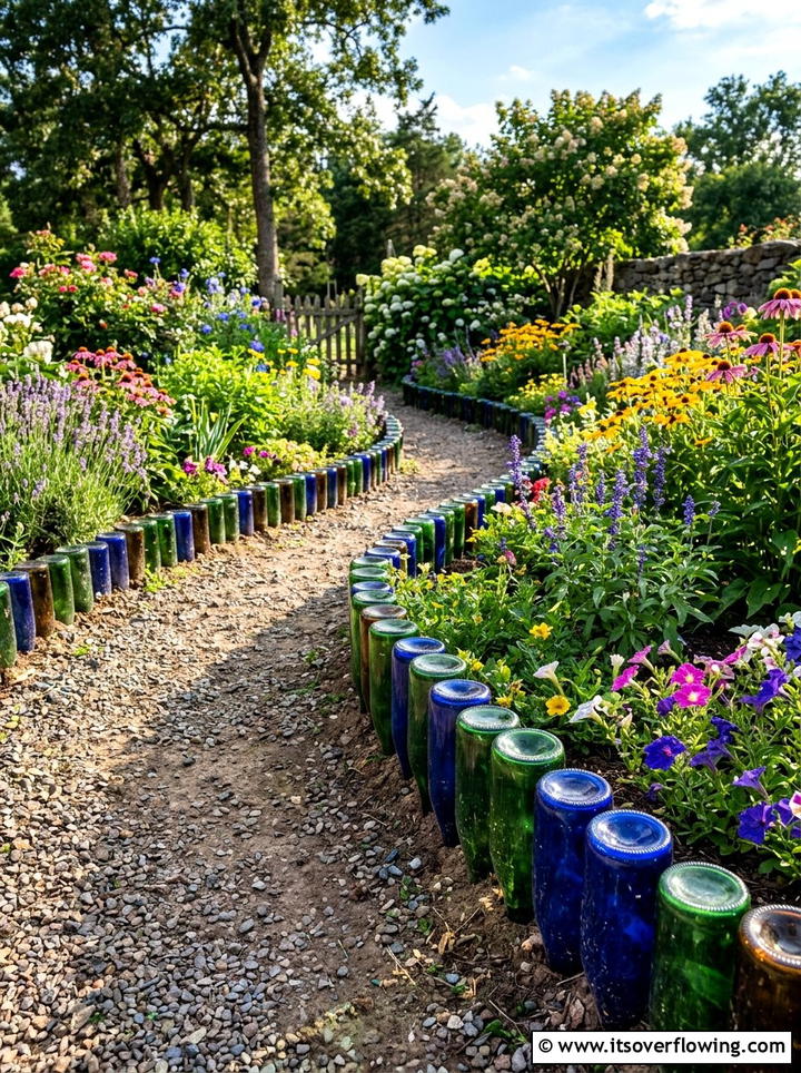 Wine Bottle Edging - 25 recycled garden ideas for backyard decor