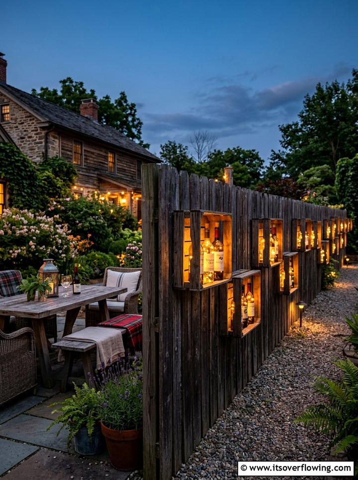 Wine Bottle Fence Lighting - 25 garden ideas with bottle lights