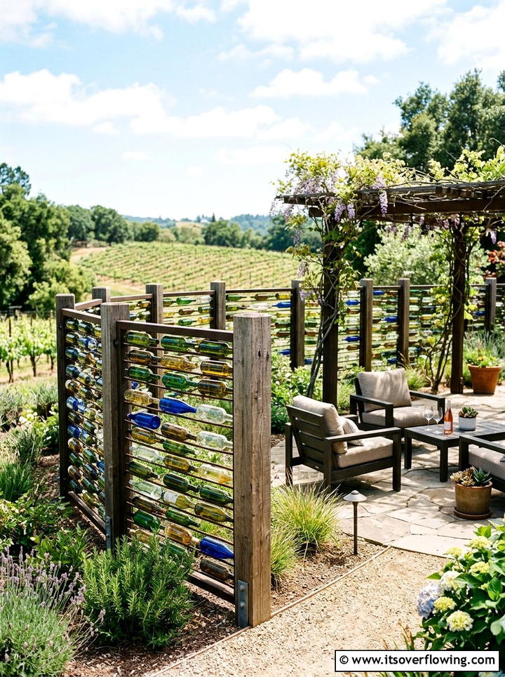 Wine Bottle Fence - 25 recycled garden ideas with glass bottles