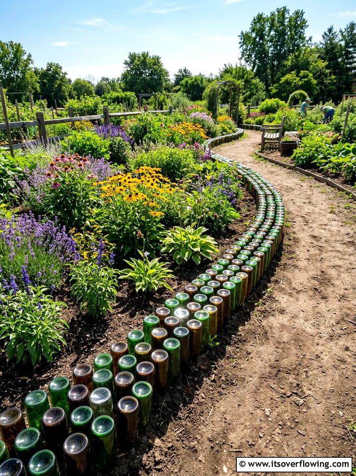 Wine Bottle Garden Border - 25 cheap garden ideas for backyard