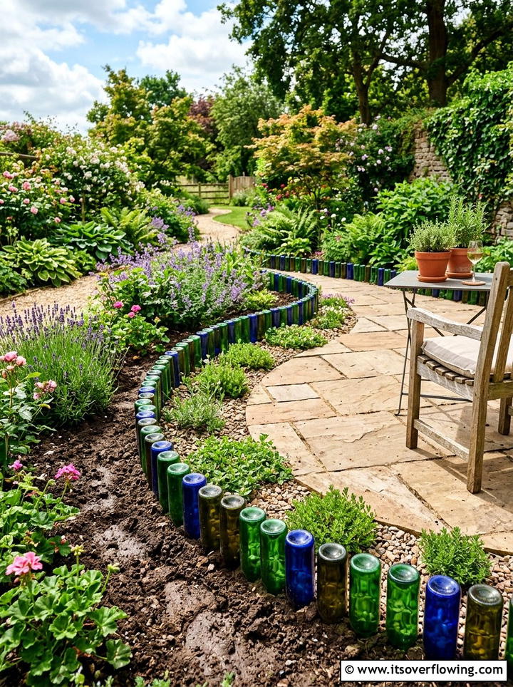 Wine Bottle Garden Border - 25 upcycled garden ideas for patios