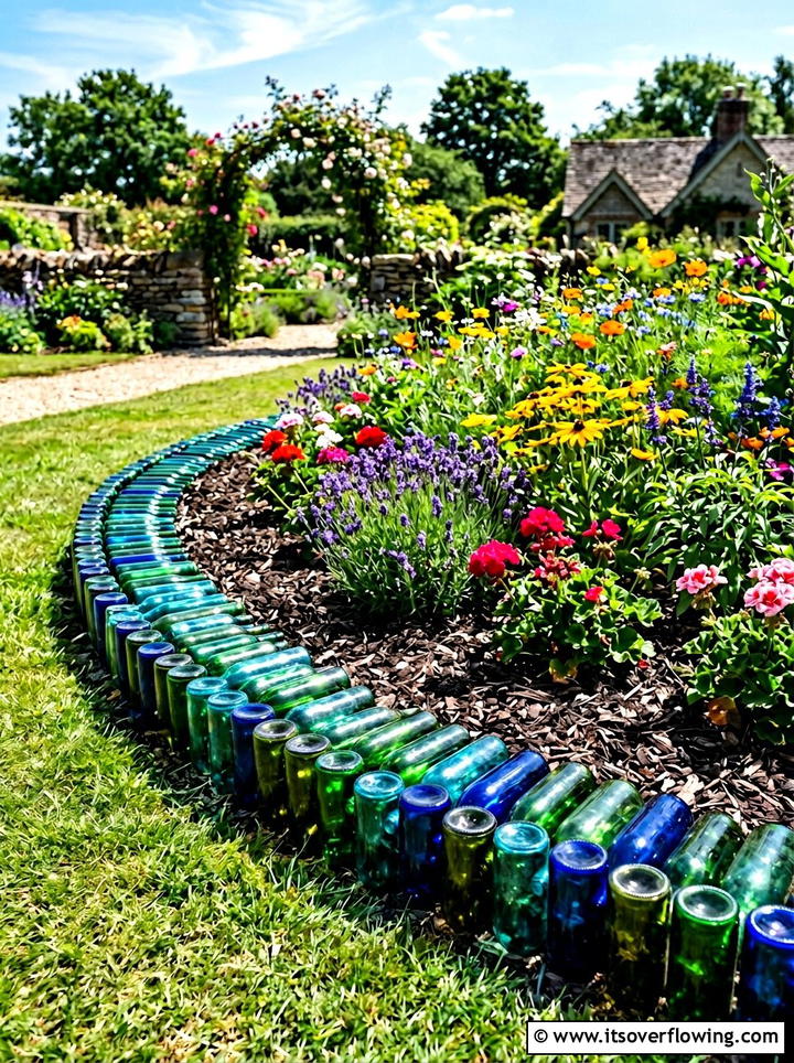 Wine Bottle Garden Border - 25 upcycled garden ideas for backyards
