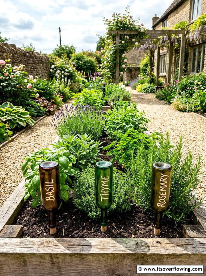 Wine Bottle Garden Markers - 25 upcycled garden ideas with wine bottles