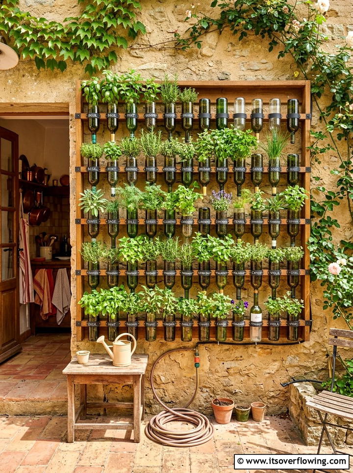 Wine Bottle Herb Garden - 25 upcycled garden ideas with wine bottles