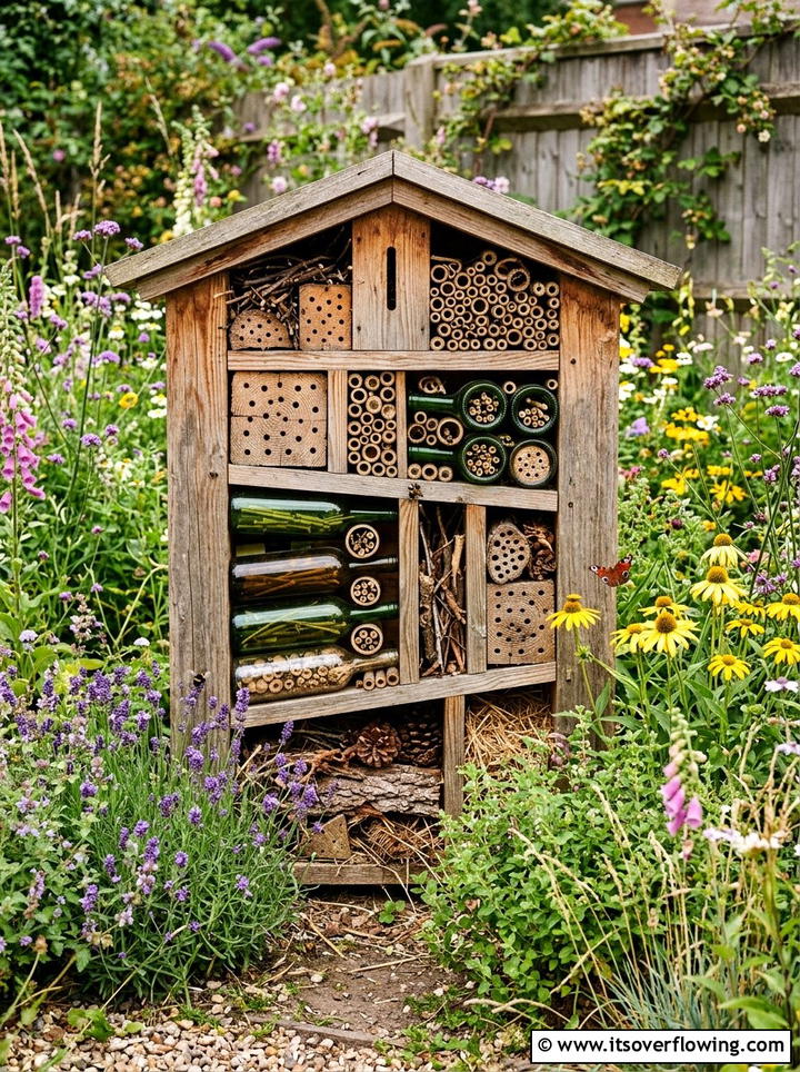 Wine Bottle Insect Hotel - 25 upcycled garden ideas with wine bottles