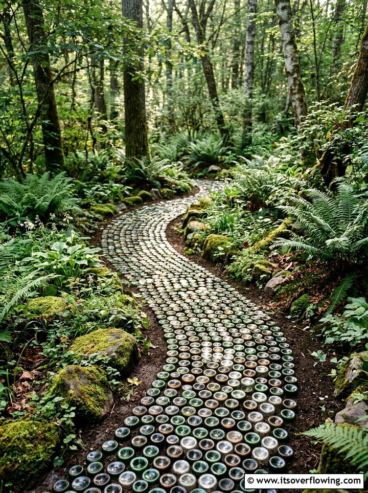 Wine Bottle Path - 25 upcycled garden ideas with wine bottles