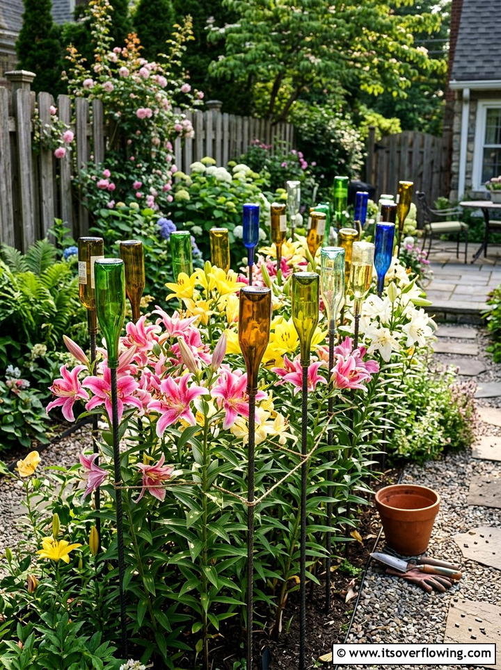 Wine Bottle Plant Stakes - 25 upcycled garden ideas with wine bottles