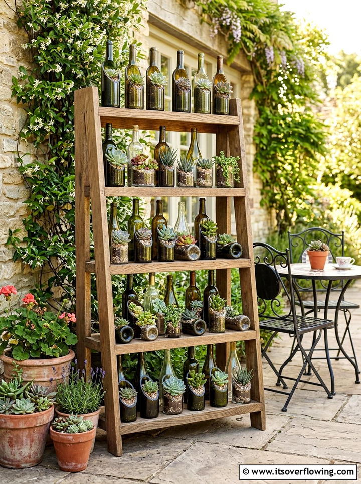 Wine Bottle Planter - 25 upcycled garden ideas with wine bottles