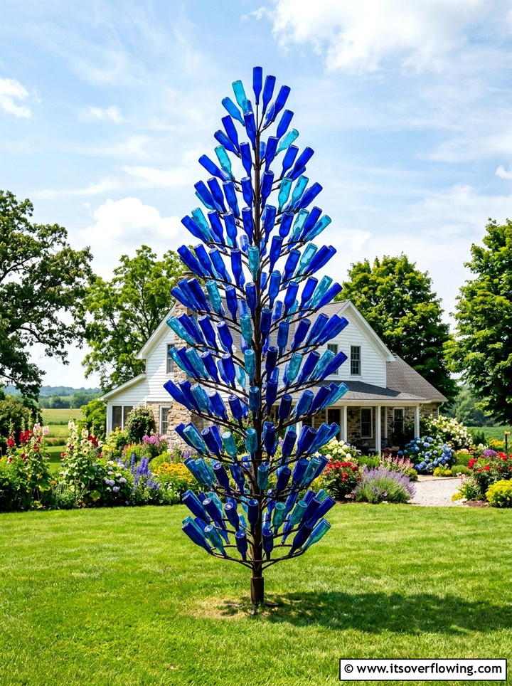 Wine Bottle Tree - 25 upcycled garden ideas with wine bottles