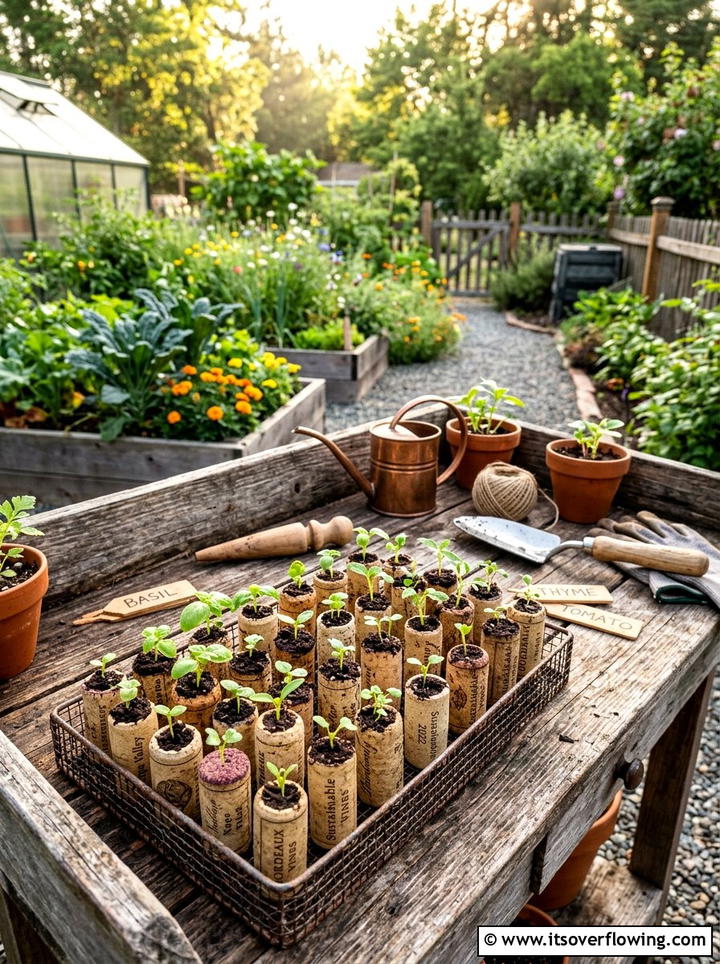 Wine Cork Seedling Starter - 25 upcycled garden ideas for urban gardens