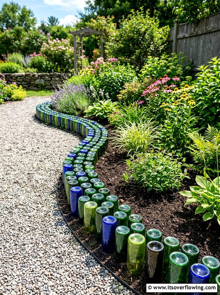 Wine bottle edging - 25 upcycled garden ideas diy