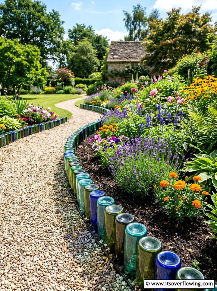 Wine bottle garden border - 25 reusing old things ideas for garden