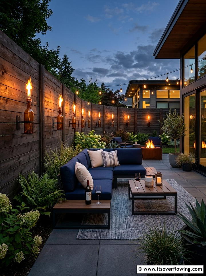 Wine bottle tiki torches - 25 reusing old things ideas for outdoor lighting