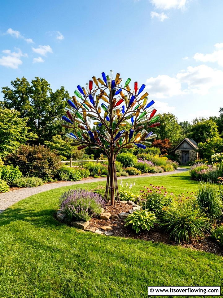 Wine bottle tree - 25 upcycled garden ideas with glass bottles